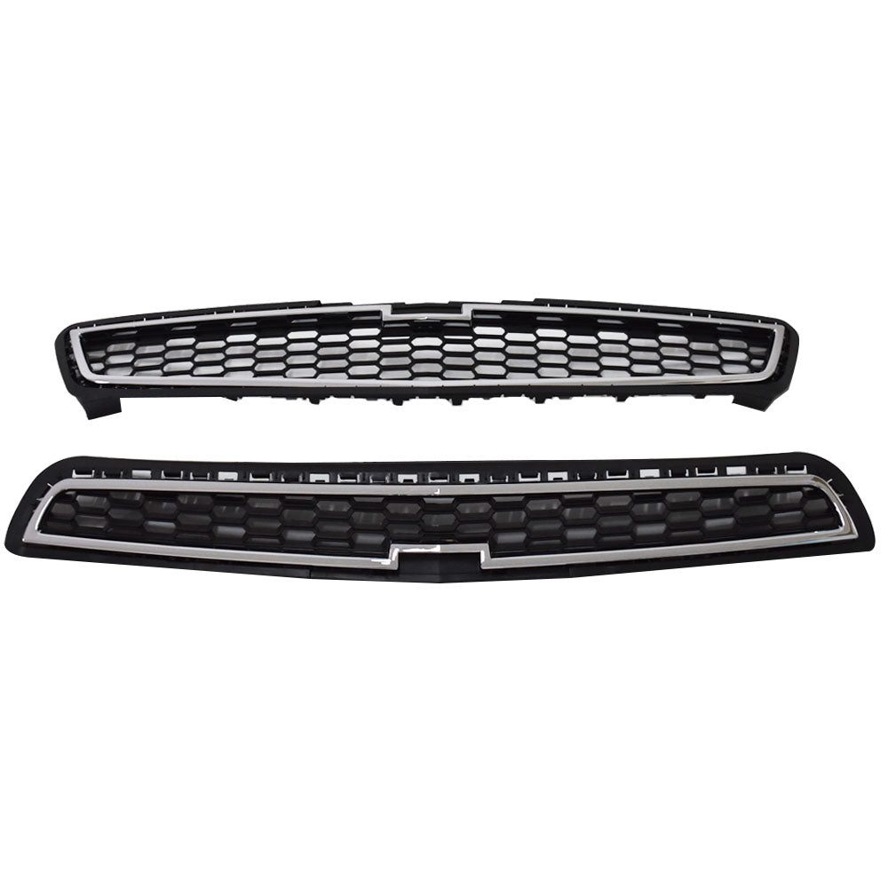 Front Bumper Upper & Lower Grille Set ABS Chrome Grill Fit For 2013 Chevy Malibu