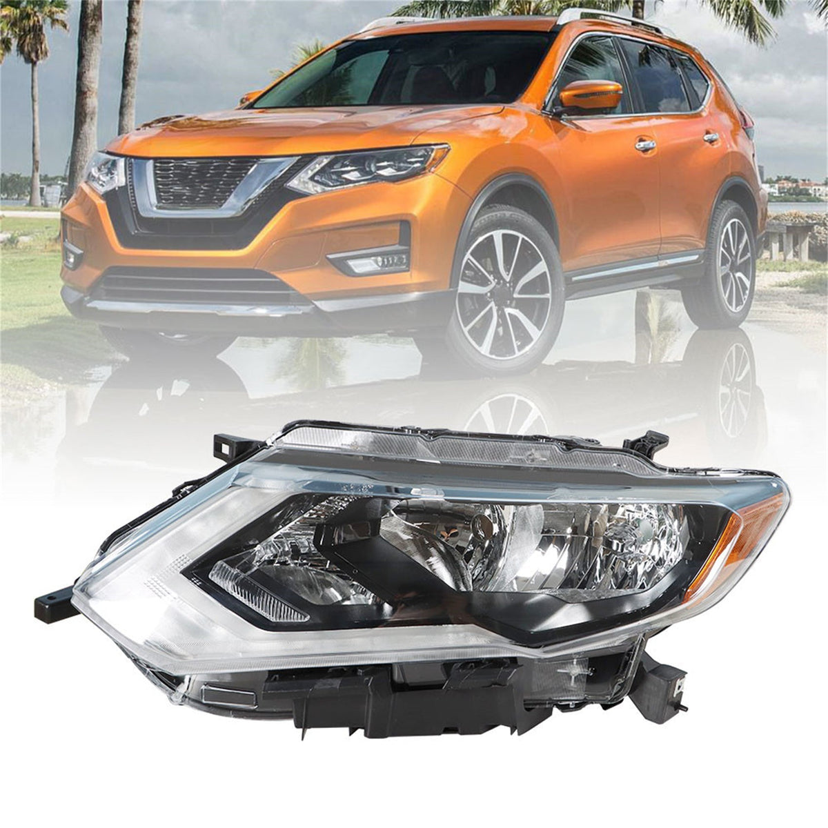 Driver Left Side Headlamp Fit For 2017-19 Nissan Rogue Chrome Halogen Headlight Lab Work Auto