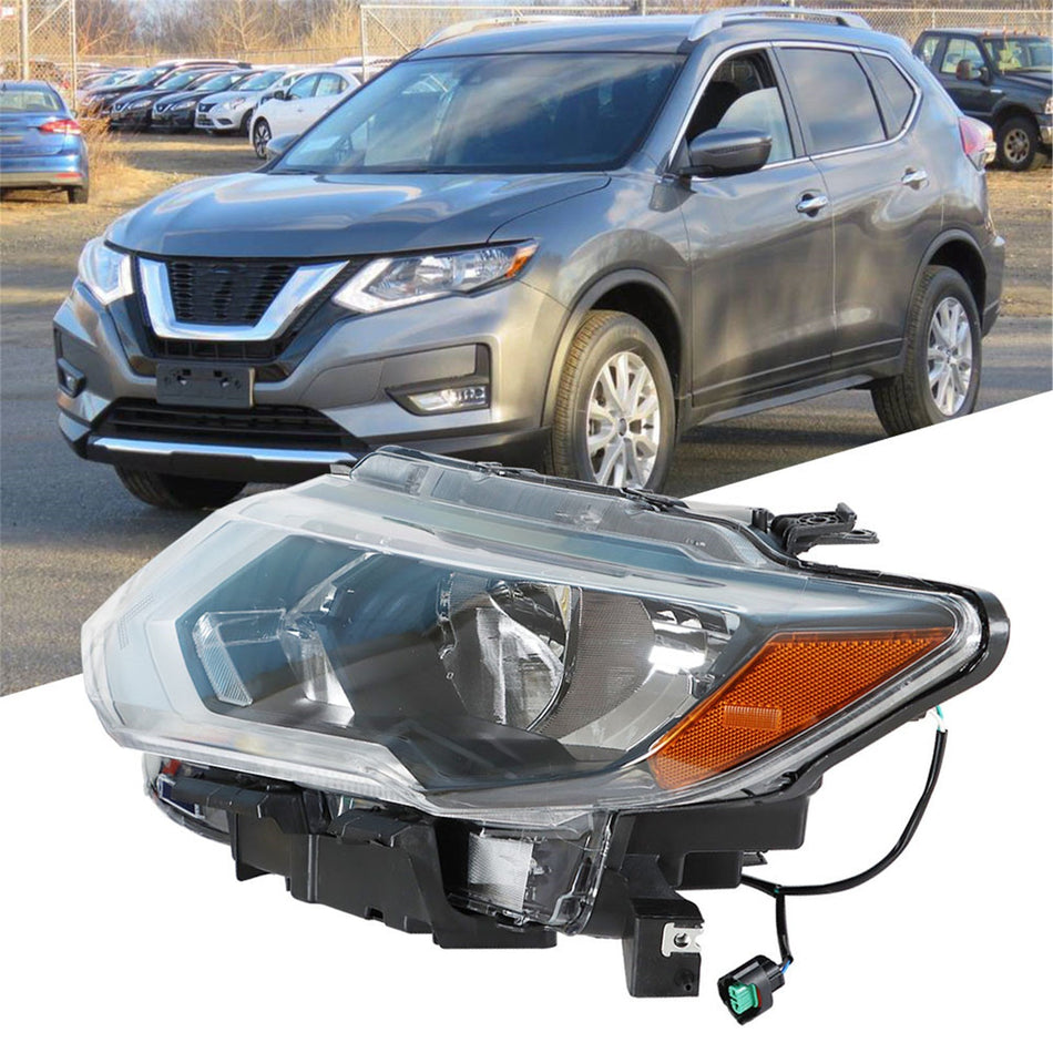 Driver Left Side Headlamp Fit For 2017-19 Nissan Rogue Chrome Halogen Headlight Lab Work Auto