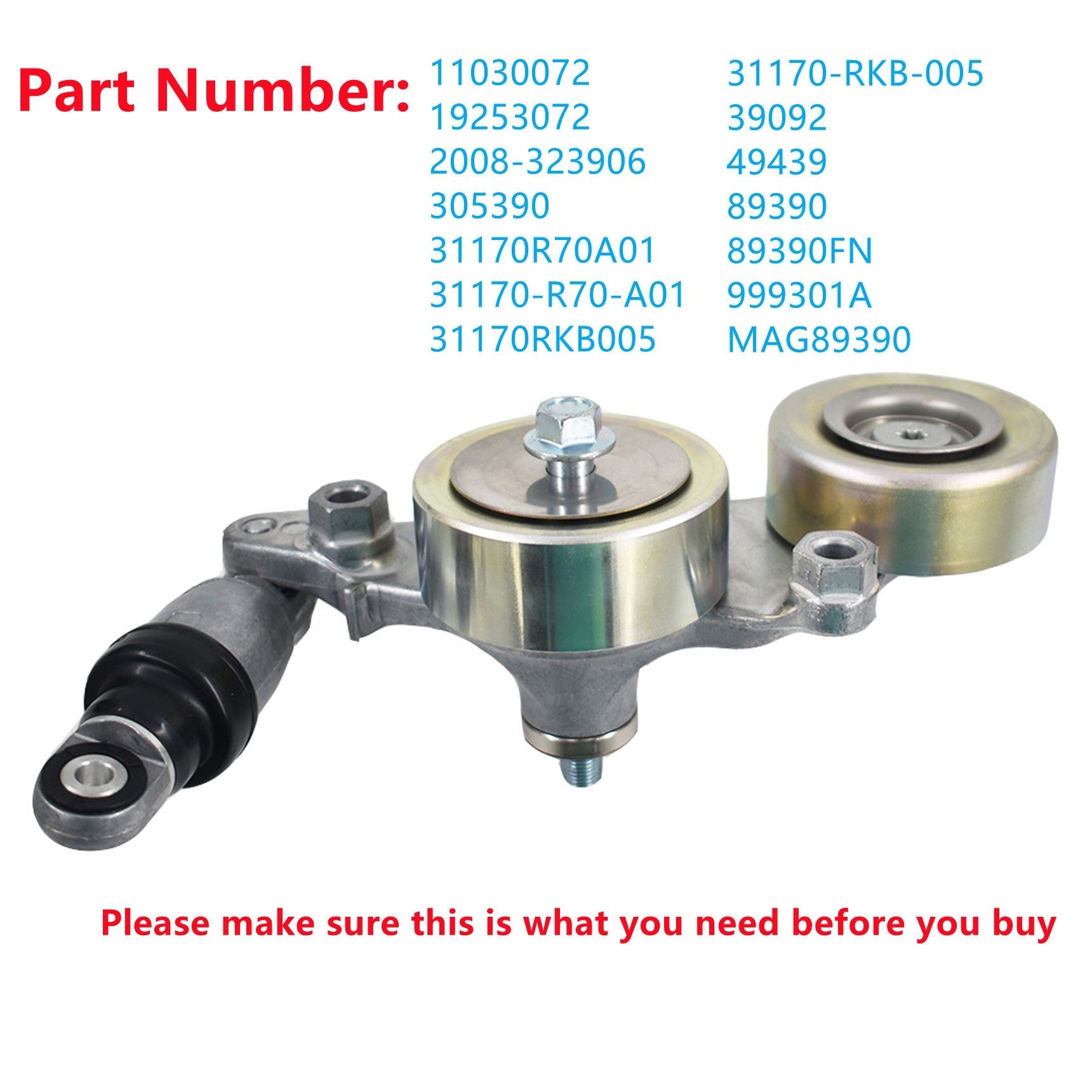 Engine Belt Tensioner Assembly For Honda Pilot Odyssey Accord 3.5L 19253072 Lab Work Auto