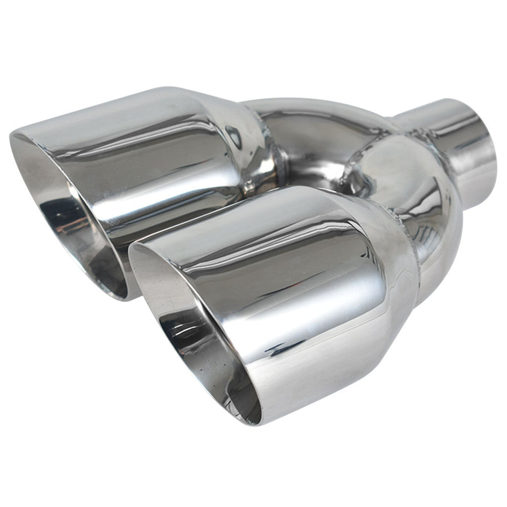 Exhaust Tip Twin 4" Outlet 2.5" Inlet Angle Cut Dual Wall 304 Stainless Steel-Lab Work Auto Parts-