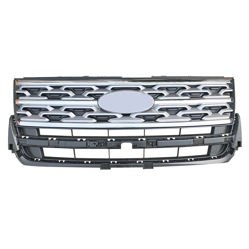 FOR Ford Explorer Limited XLT 2018 2019 Front Upper Grille Grill Silver & Black