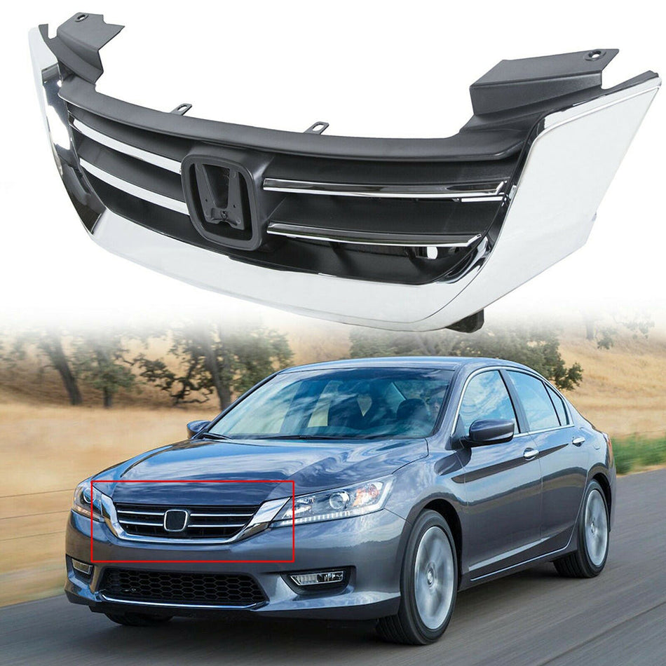 Fit For Honda Accord Sedan 2013 2014 2015 Front Upper Grille Grill Chrome Lab Work Auto