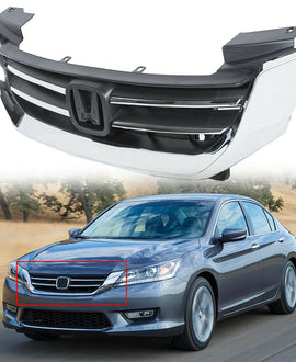 labwork Front Bumper Upper Grille Chrome & Black Replacement for Accord 4-Door 2013-2015