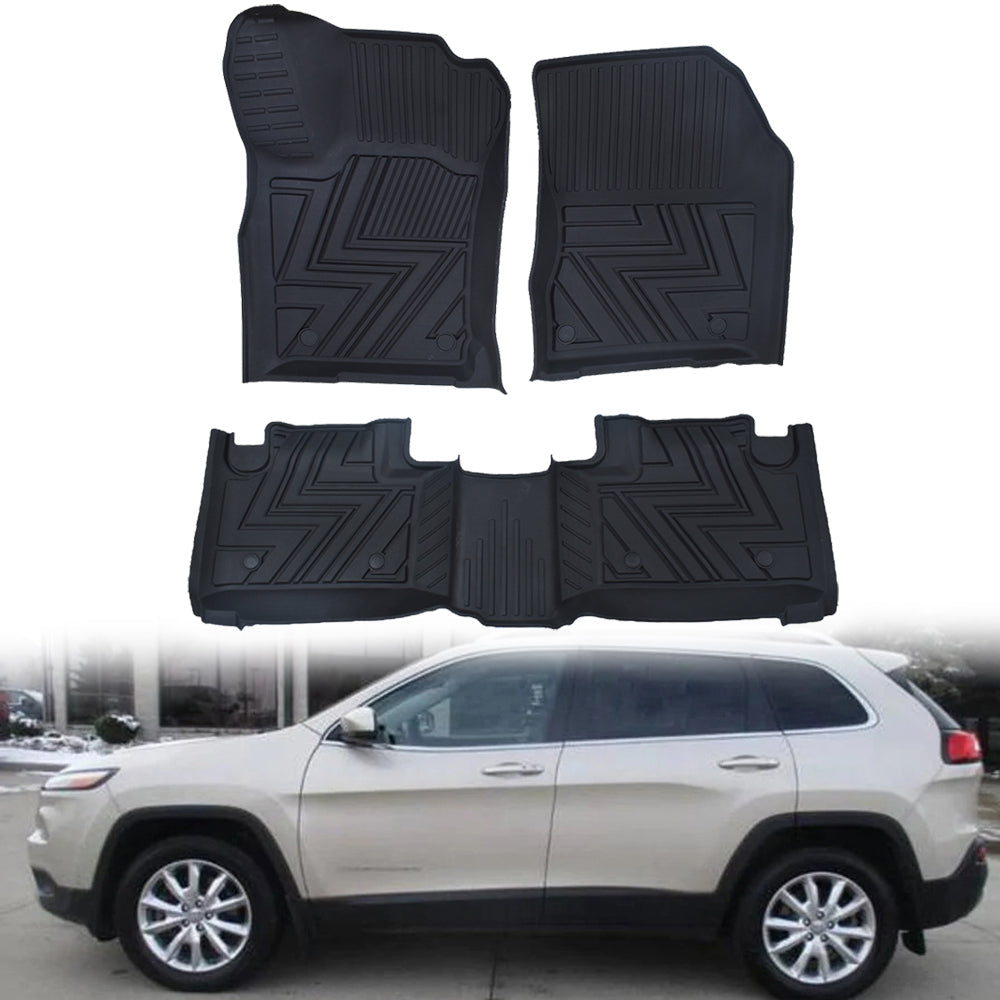 Floor Mats Liners All Weather  for 2015-2020 Jeep Cherokee Black Rubber Lab Work Auto