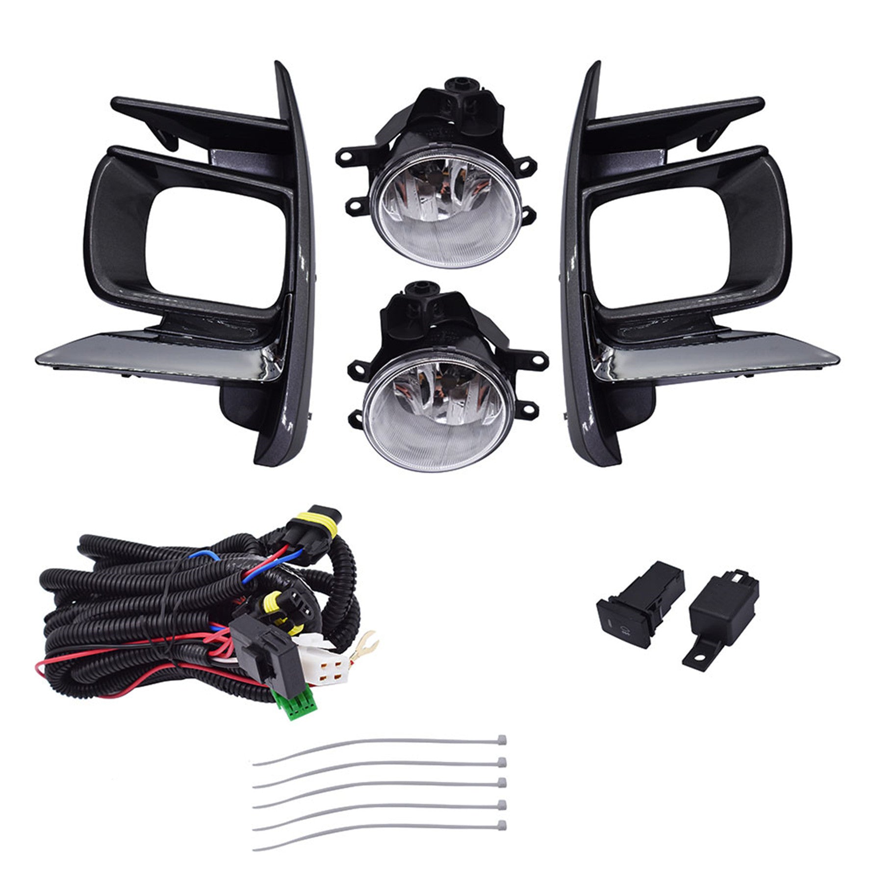 Fog Light Kit For 2018-2019 Toyota Sienna Switch Bulbs Bezel Wire Harness Black Lab Work Auto