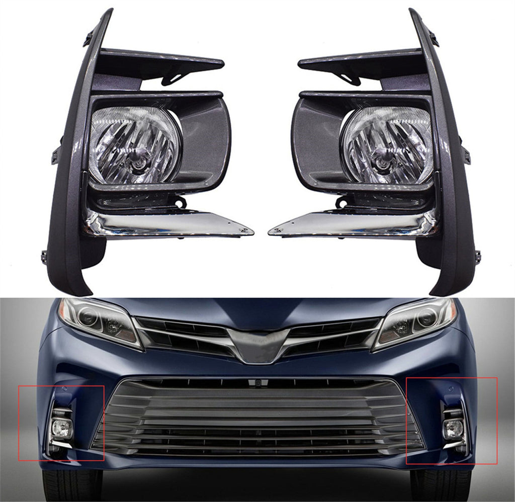 Fog Light Kit For 2018-2019 Toyota Sienna Switch Bulbs Bezel Wire Harness Black Lab Work Auto