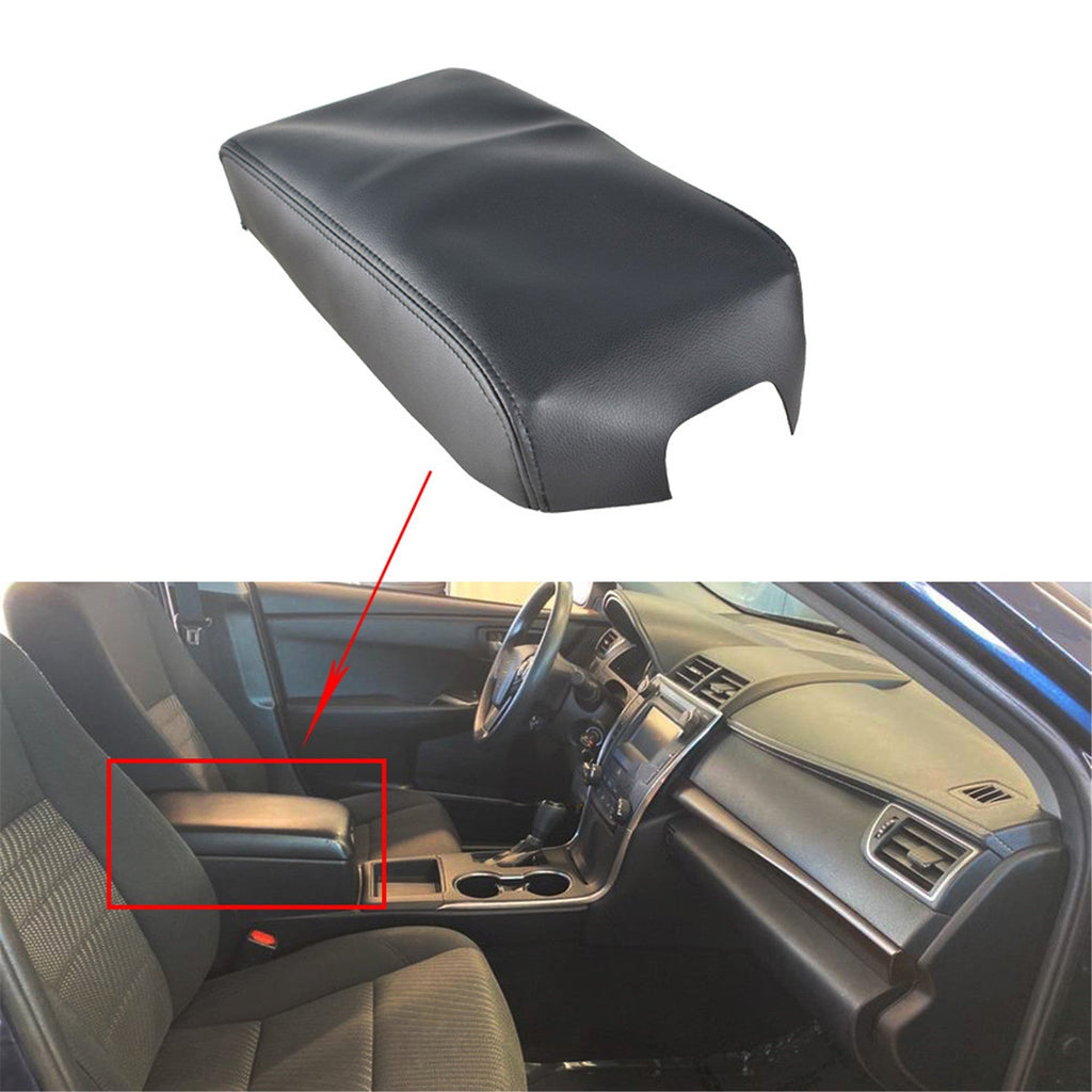 For 12-17 Toyota Camry Black Leather Center Console Lid Armrest Cover Blk Stitch Lab Work Auto