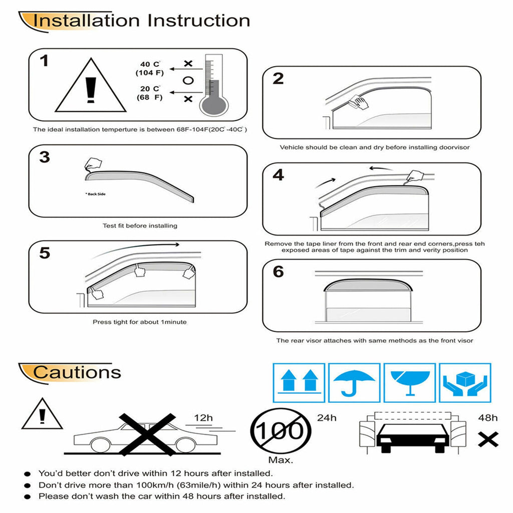 For 14-18 Toyota Corolla Sedan Tape-On Side Window Visors Rain Deflectors US Lab Work Auto