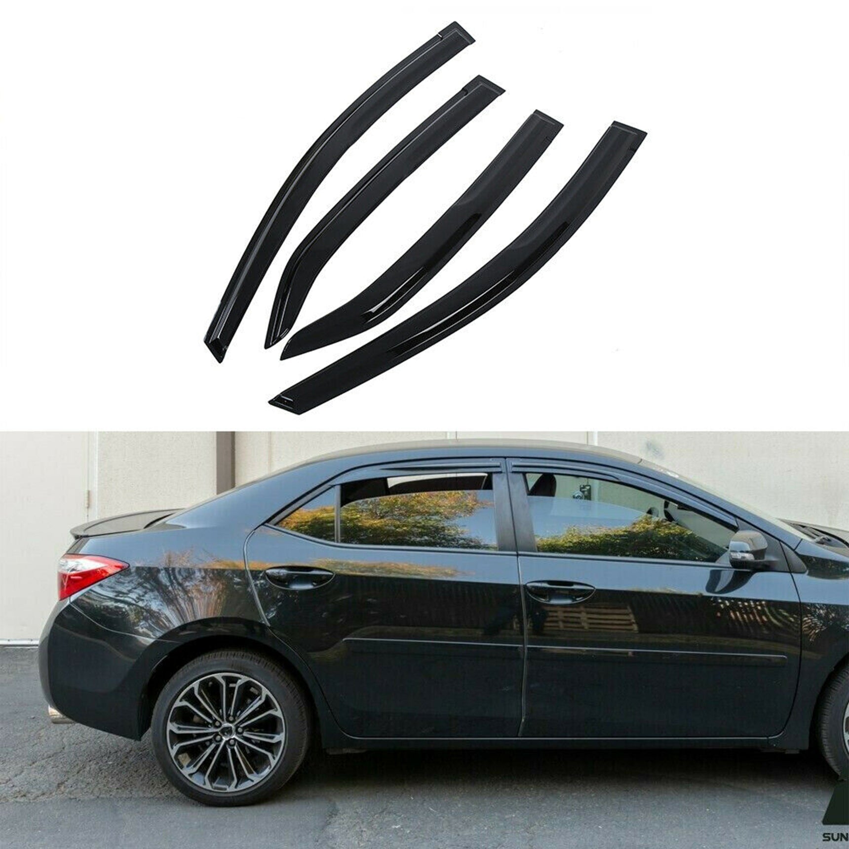 For 14-18 Toyota Corolla Sedan Tape-On Side Window Visors Rain Deflectors US Lab Work Auto
