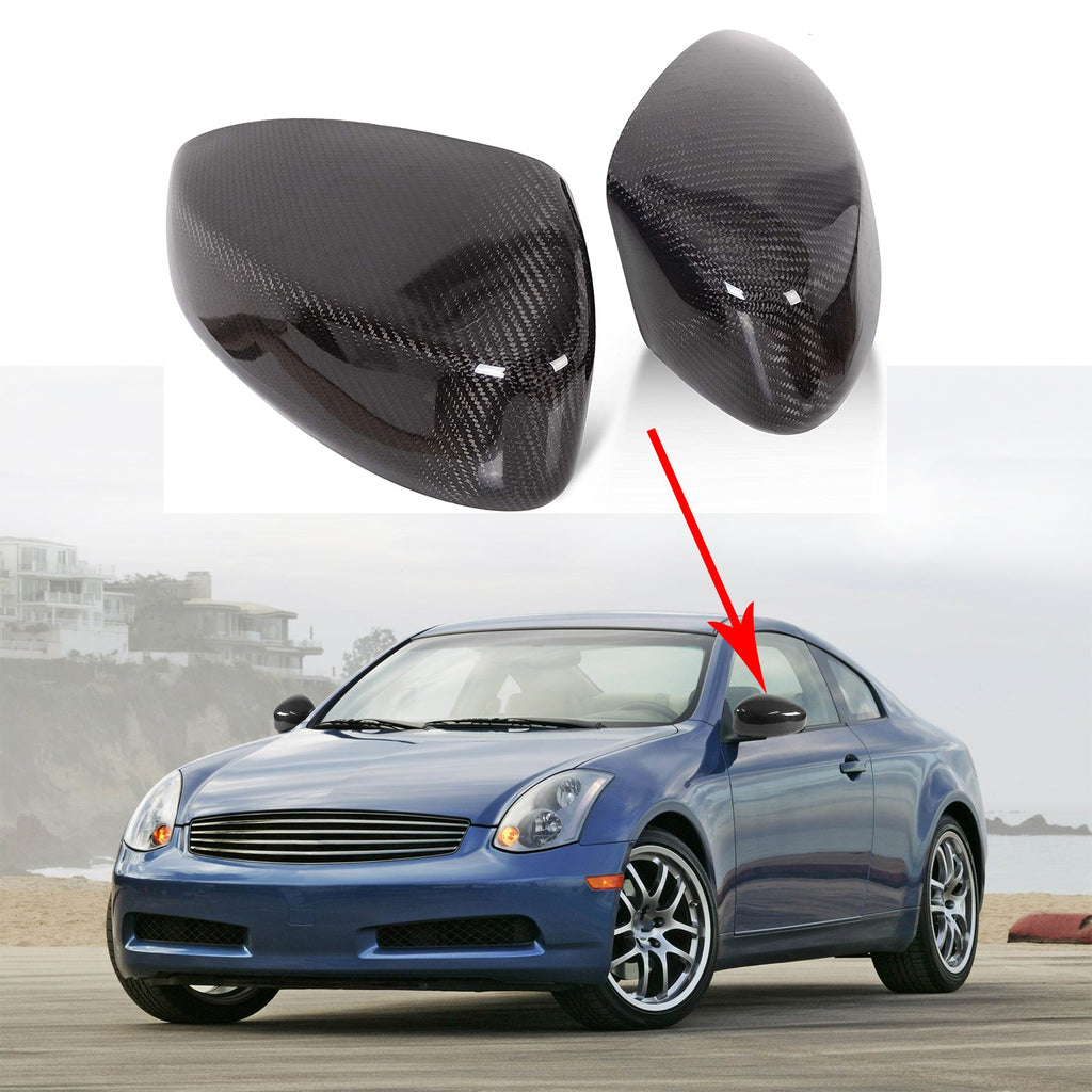 For 2003-07 Infiniti G35 Coupe Carbon Fiber Jdm Direct Add-on Mirror Cover Cap Lab Work Auto