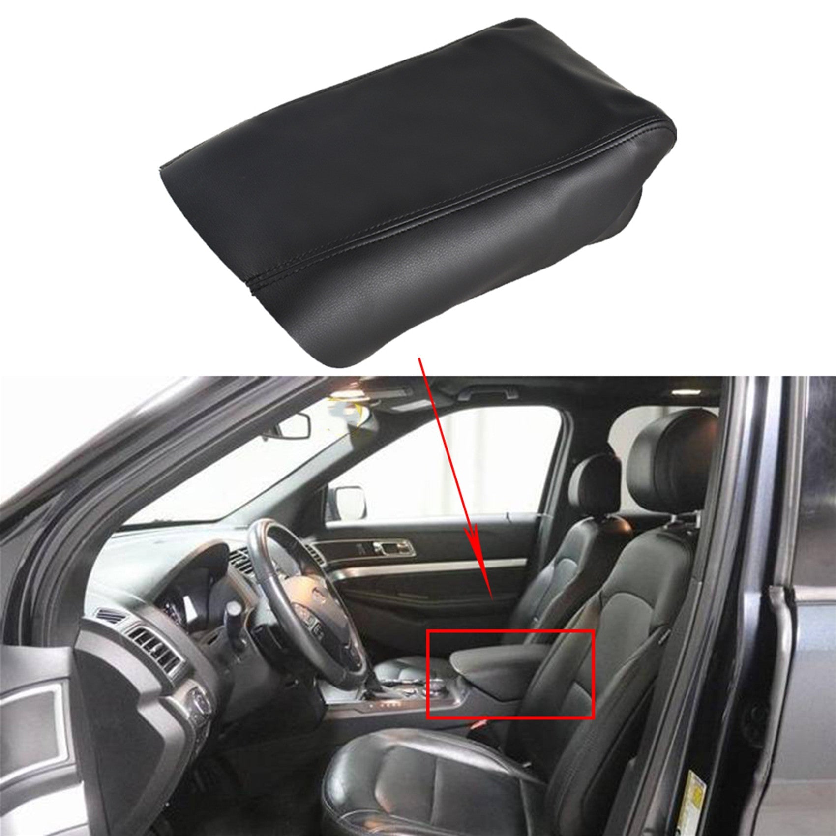 For 2011-2018 Ford Explorer Leather Black Center Console Lid Armrest Cover Skin Lab Work Auto