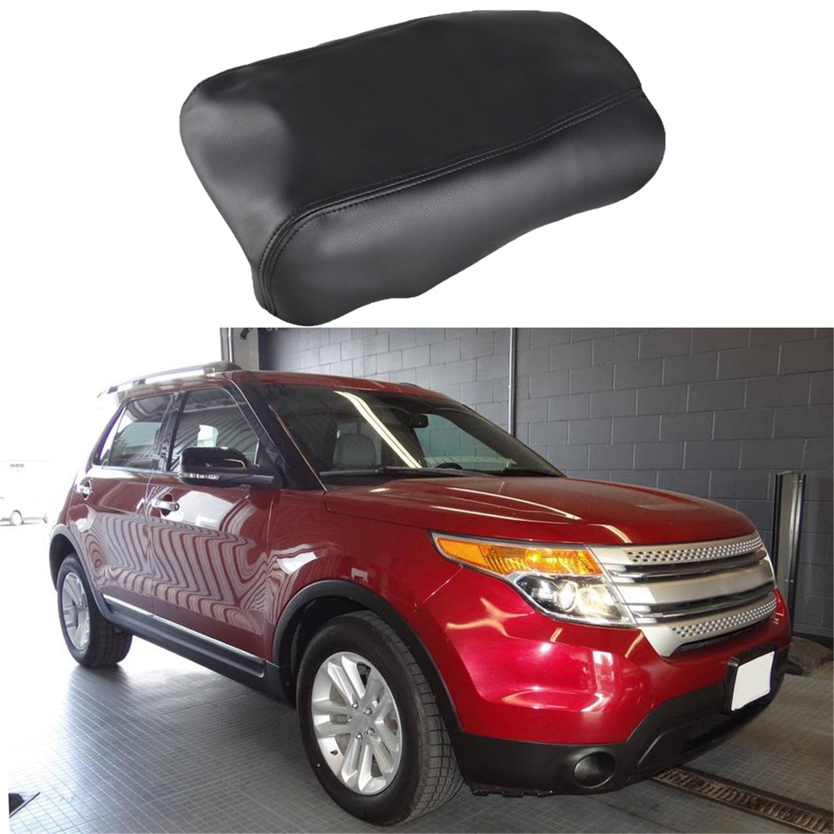 For 2011-2018 Ford Explorer Leather Black Center Console Lid Armrest Cover Skin Lab Work Auto