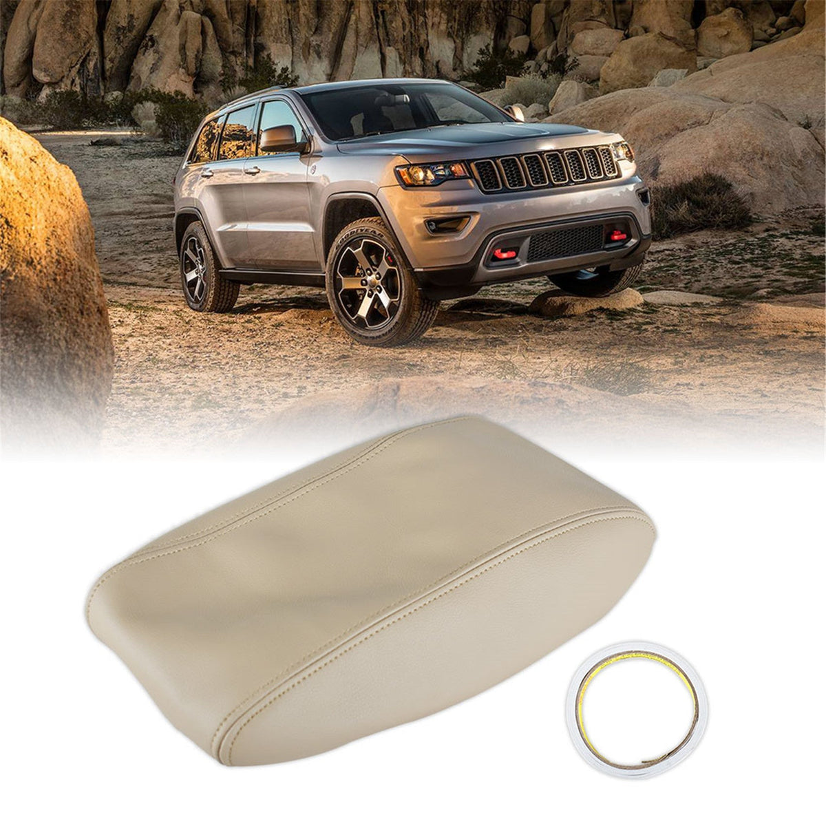 For Jeep Grand Cherokee 2011-2019 Armrest Cover Pad Center Console Cover Beige Lab Work Auto