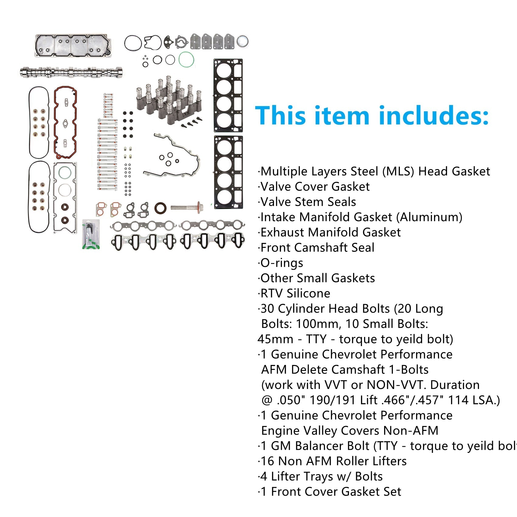 For Silverado Chevy 5.3L  2007-2013  AFM DOD KIT CAM GASKETS BOLTS LIFTERS+MORE Lab Work Auto