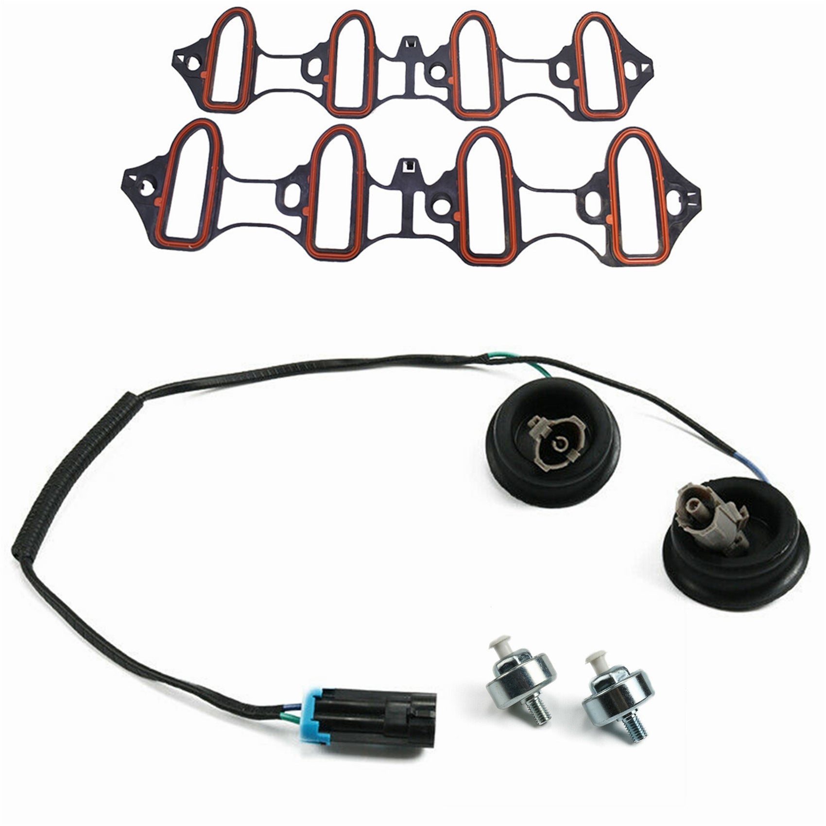 For Silverado Sierra  Intake Manifold Gasket Kit Knock Sensor Harness Set 5pc Lab Work Auto