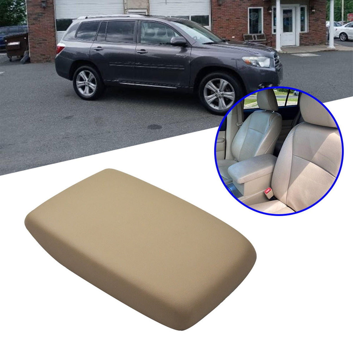 For Toyota Highlander 2008-2014 Beige Tan Armrest Center Console Cover Lid Lab Work Auto