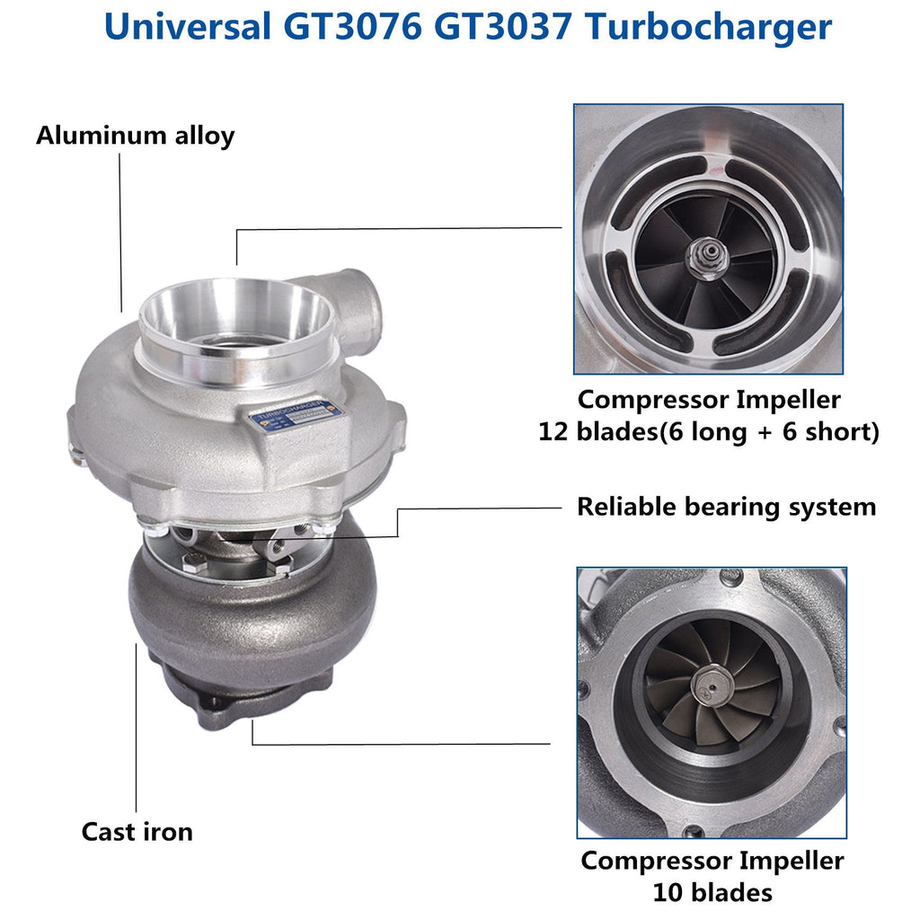 GT3037 GT3076 T3 HUGE 4-BOLT 500+HPS Universal Turbo Turbocompressor 0.82 A/R Lab Work Auto