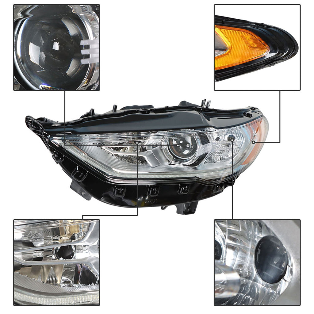 Halogen Headlamp For 2017-2019 Ford Fusion Driver Left Chrome Housing FO2502350 Lab Work Auto