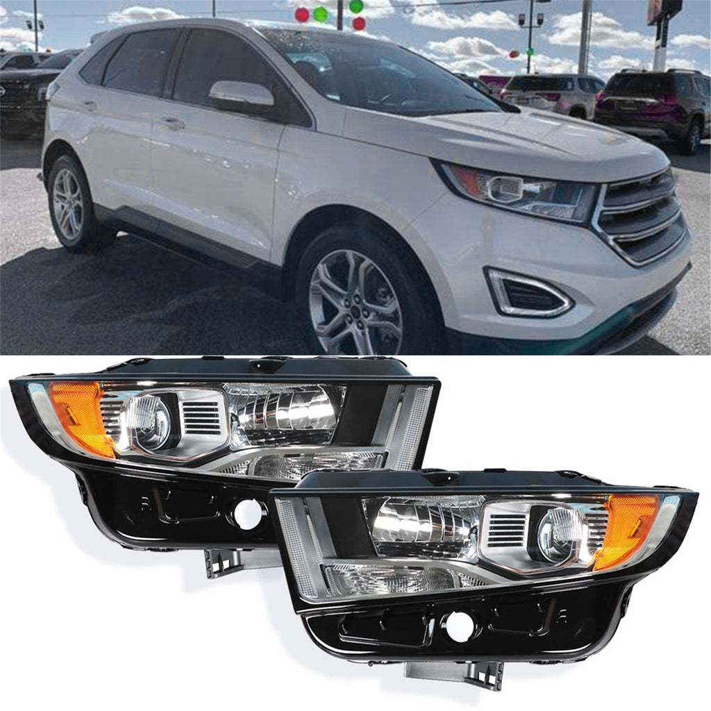 Halogen Headlamps For 2015-2018 Ford Edge Chrome Housing Headlights Right & Left Lab Work Auto