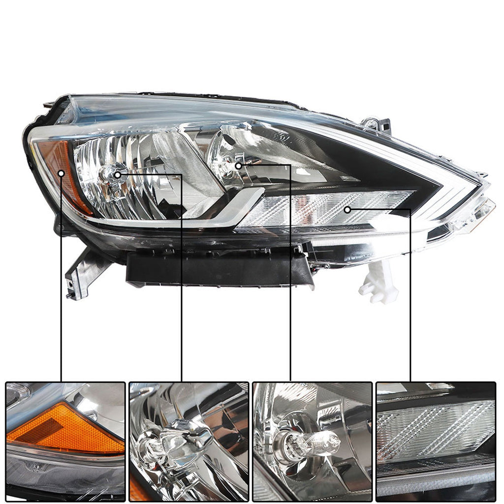Halogen Headlight For 2016-18 Nissan Sentra Right Side Chrome Housing NI2503244 Lab Work Auto