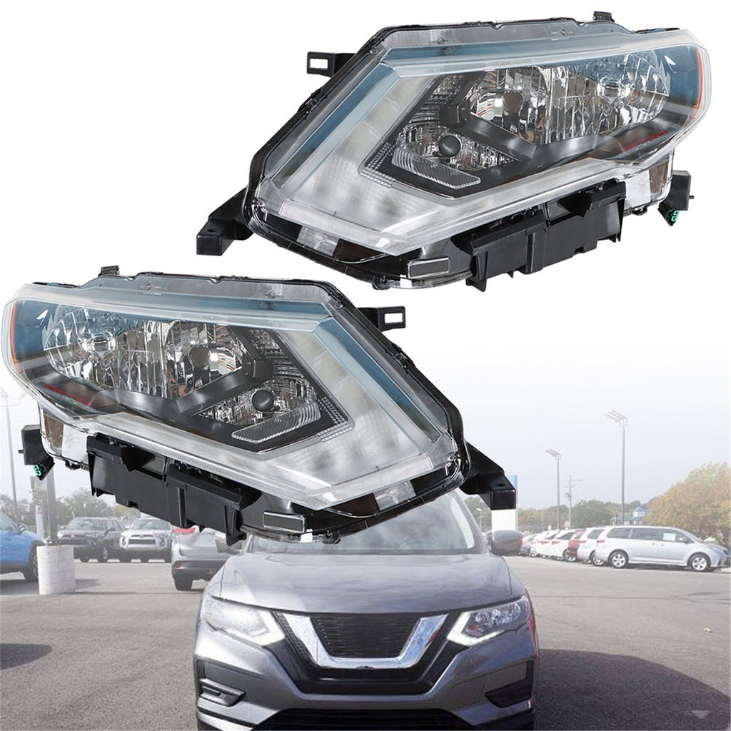 Headlamps For 2017-2019 Nissan Rogue Chrome Halogen Headlights Passenger&Driver Lab Work Auto