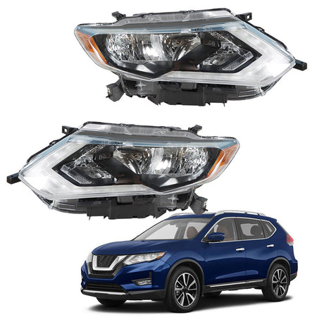 Headlamps For 2017-2019 Nissan Rogue Chrome Halogen Headlights Passenger&Driver Lab Work Auto