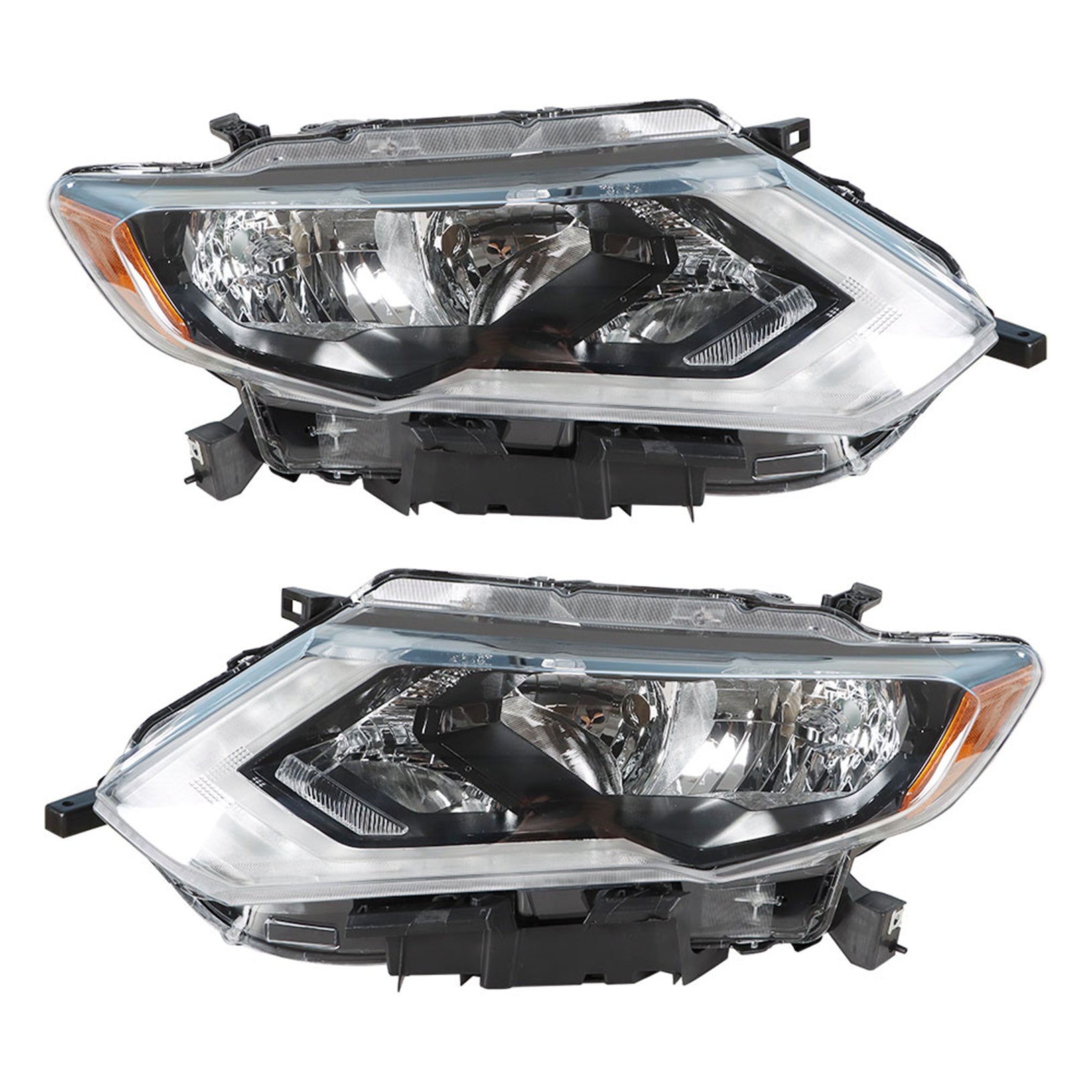 Headlamps For 2017-2019 Nissan Rogue Chrome Halogen Headlights Passenger&Driver Lab Work Auto