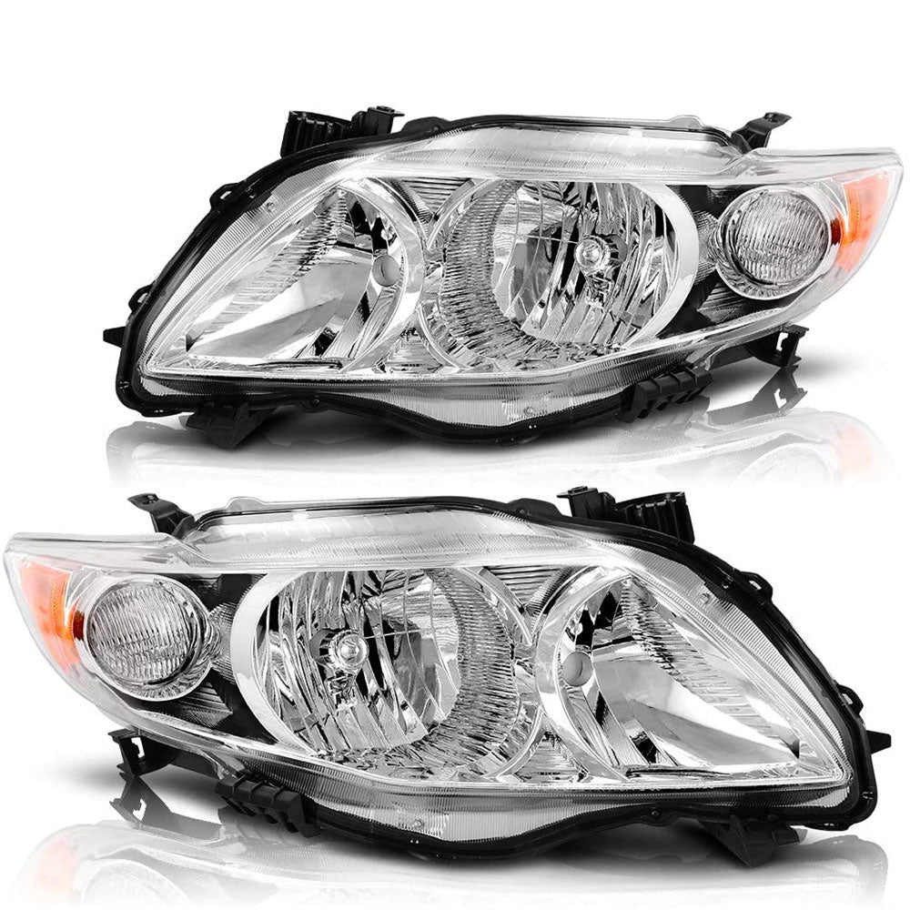 Headlamps Replacement Left+Right For Chrome 2009 2010 Toyota Corolla Headlights Lab Work Auto