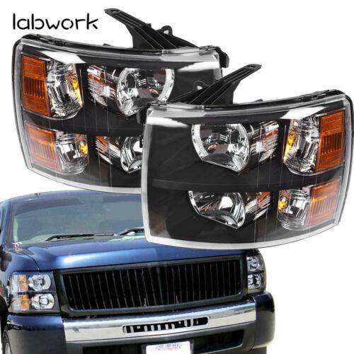 Headlight Head Lamps Fit For 2007-2013 Chevy Silverado Left+Right Black Housing Lab Work Auto