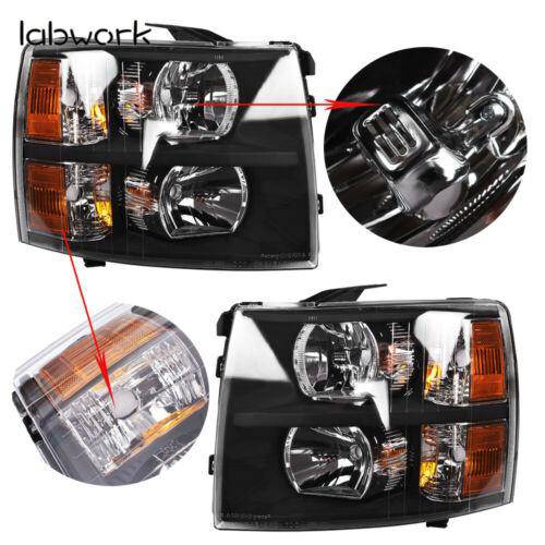 Headlight Head Lamps Fit For 2007-2013 Chevy Silverado Left+Right Black Housing Lab Work Auto