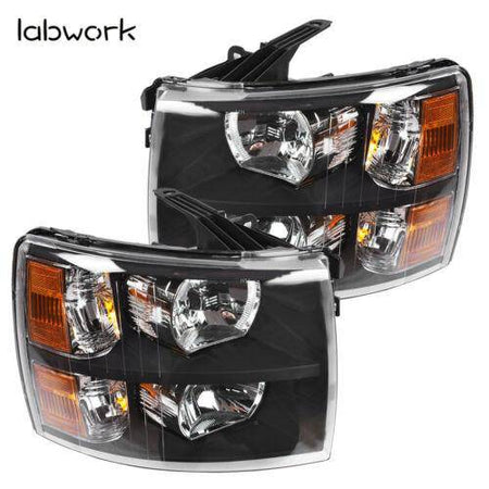 Headlight Head Lamps Fit For 2007-2013 Chevy Silverado Left+Right Black Housing Lab Work Auto