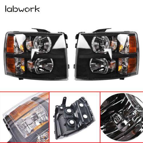 Headlight Head Lamps Fit For 2007-2013 Chevy Silverado Left+Right Black Housing Lab Work Auto