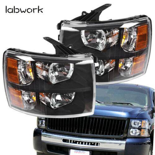 Headlight Head Lamps Fit For 2007-2013 Chevy Silverado Left+Right Black Housing Lab Work Auto