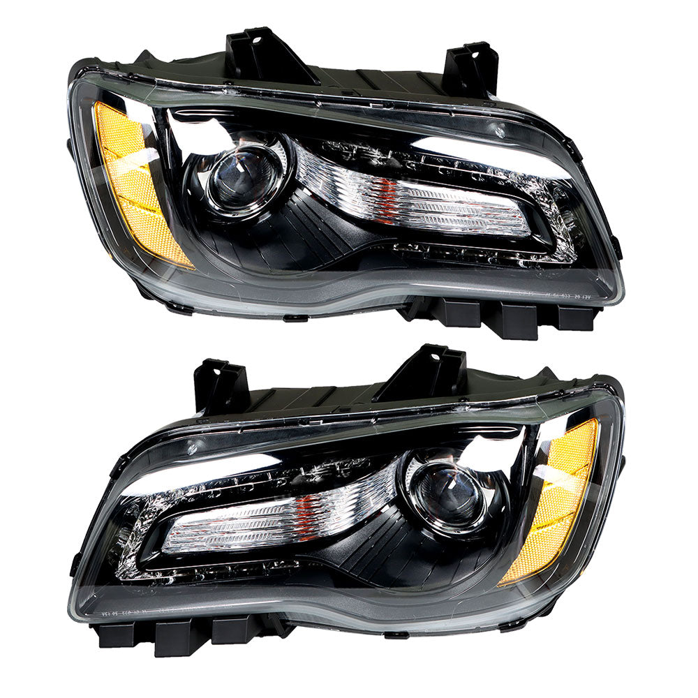 Headlights Headlamps Halogen Black LH & RH CH2502235 For 2011-2014 Chrysler 300 Lab Work Auto