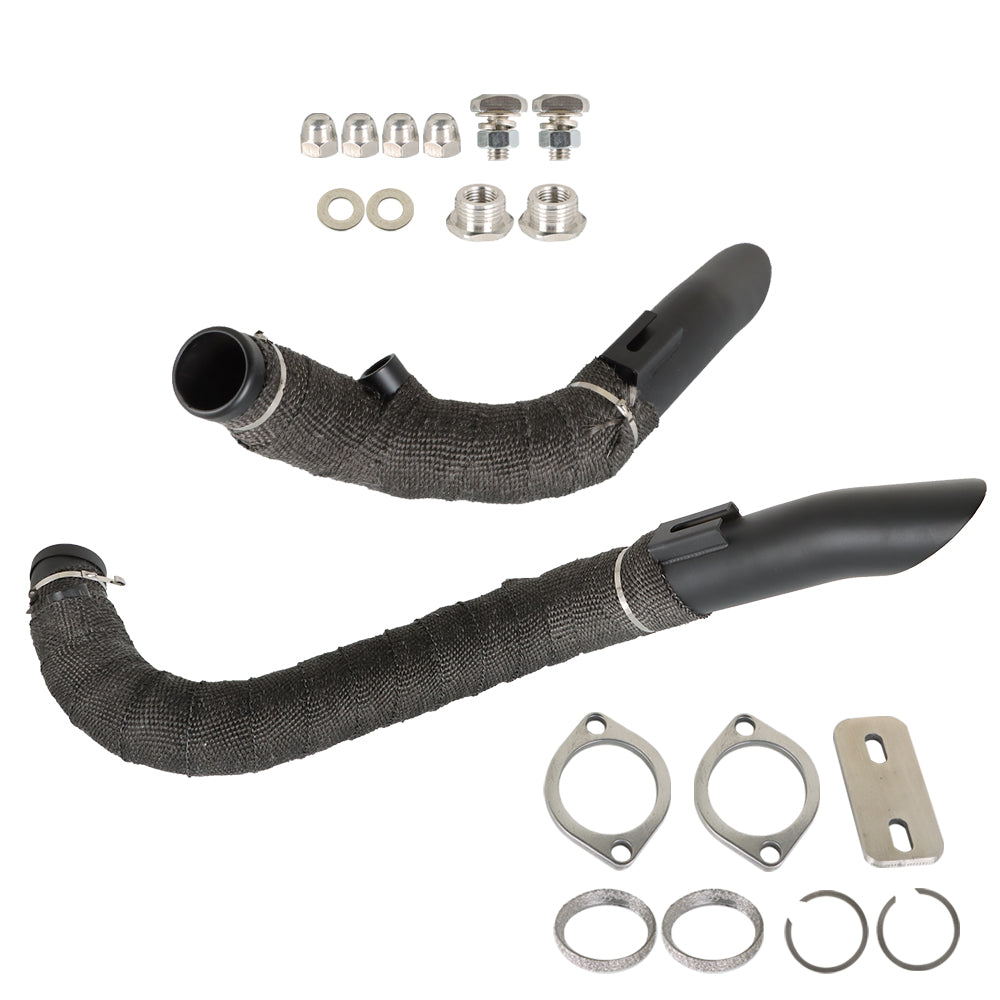 For 1984-UP Touring Softail W/ Flanges Black LAF 2" Wrapped Exhaust Pipes