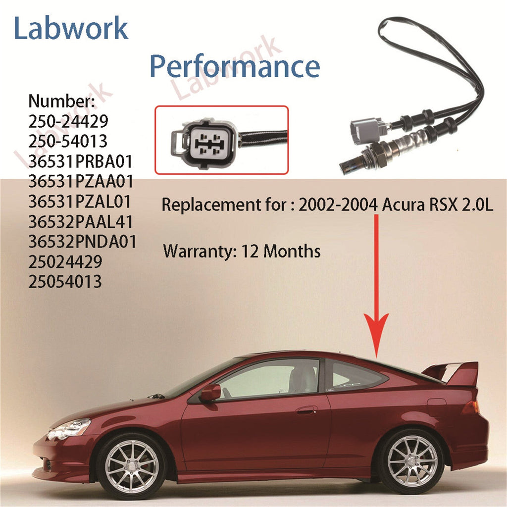 LABWORK 2x Up+Downstream O2 Oxygen Sensors for Acura RSX 02-04 2.0L K20A2 Type-S Lab Work Auto