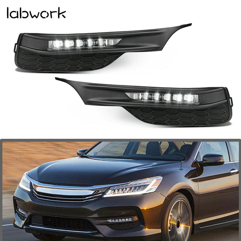 LED Fog Lights Kit For 2016-17 Honda Accord Sedan 4Dr With Bezel Switch Wires Lab Work Auto