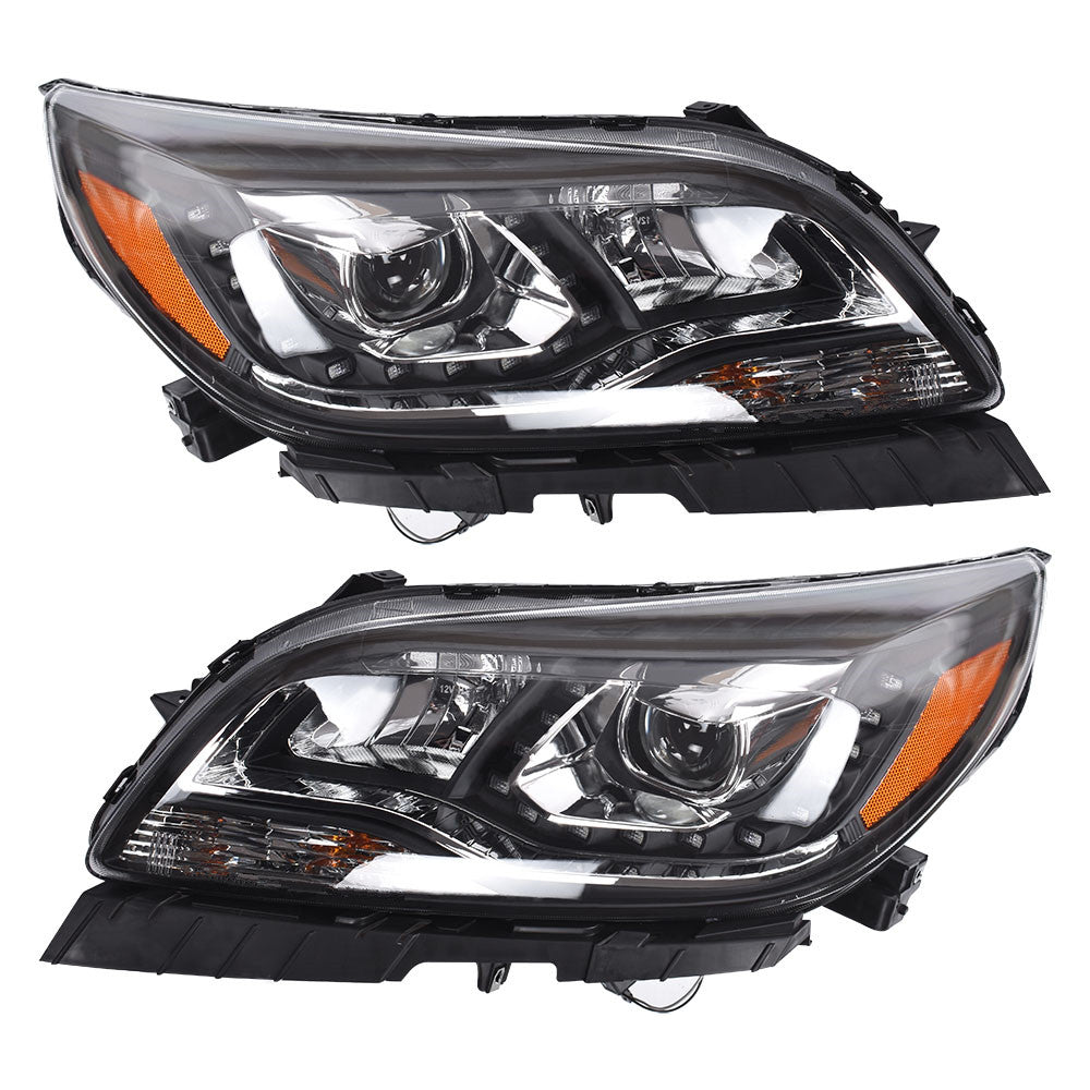 LED Halo Projector Headlights Lamps For 2013-2015 Chevy Malibu Black Left+Right Lab Work Auto