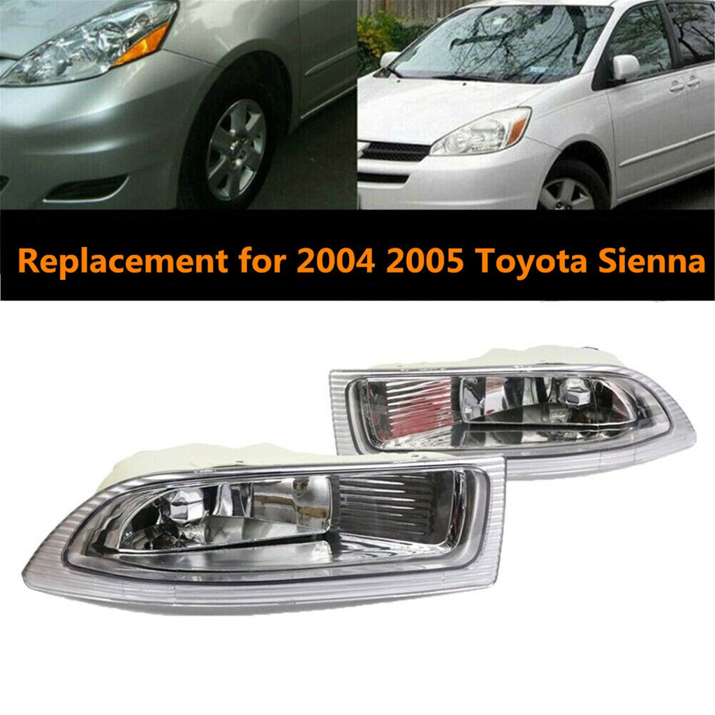 LH & RH New Clear Lens Fog Light w/ Bulbs for 2004-2005 Toyota Sienna PACK of 2 Lab Work Auto
