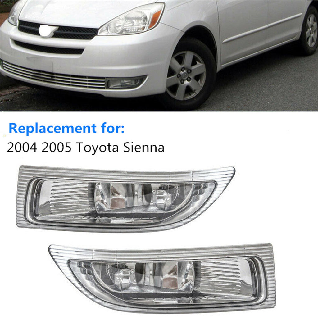 LH & RH New Clear Lens Fog Light w/ Bulbs for 2004-2005 Toyota Sienna PACK of 2 Lab Work Auto