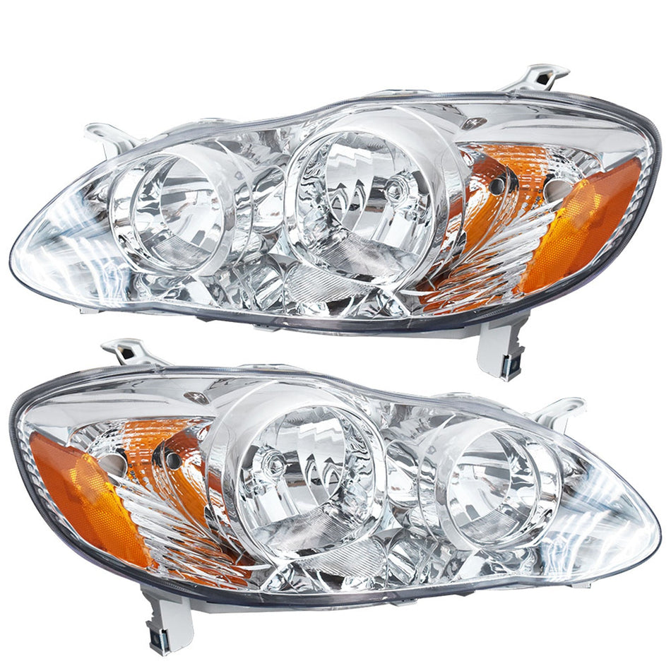 LH+RH Replacement Chrome Headlights Fit for 2003 Corolla Headlights 2003-2008 Lab Work Auto