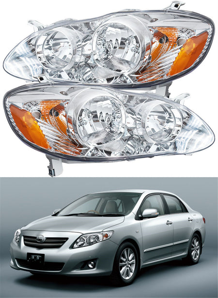 LH+RH Replacement Chrome Headlights Fit for 2003 Corolla Headlights 2003-2008 Lab Work Auto