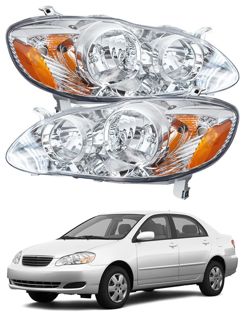 LH+RH Replacement Chrome Headlights Fit for 2003 Corolla Headlights 2003-2008 Lab Work Auto