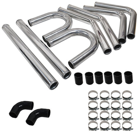 Labwork 2'' Universal Aluminum Intercooler Pipe Kit DIY Kit + Black Silicone Hose Lab Work Auto