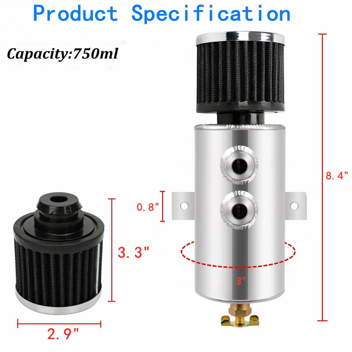 Labwork Aluminum 10AN Oil Catch Can Reservoir Tank W/ Breather Filter Baffled Lab Work Auto