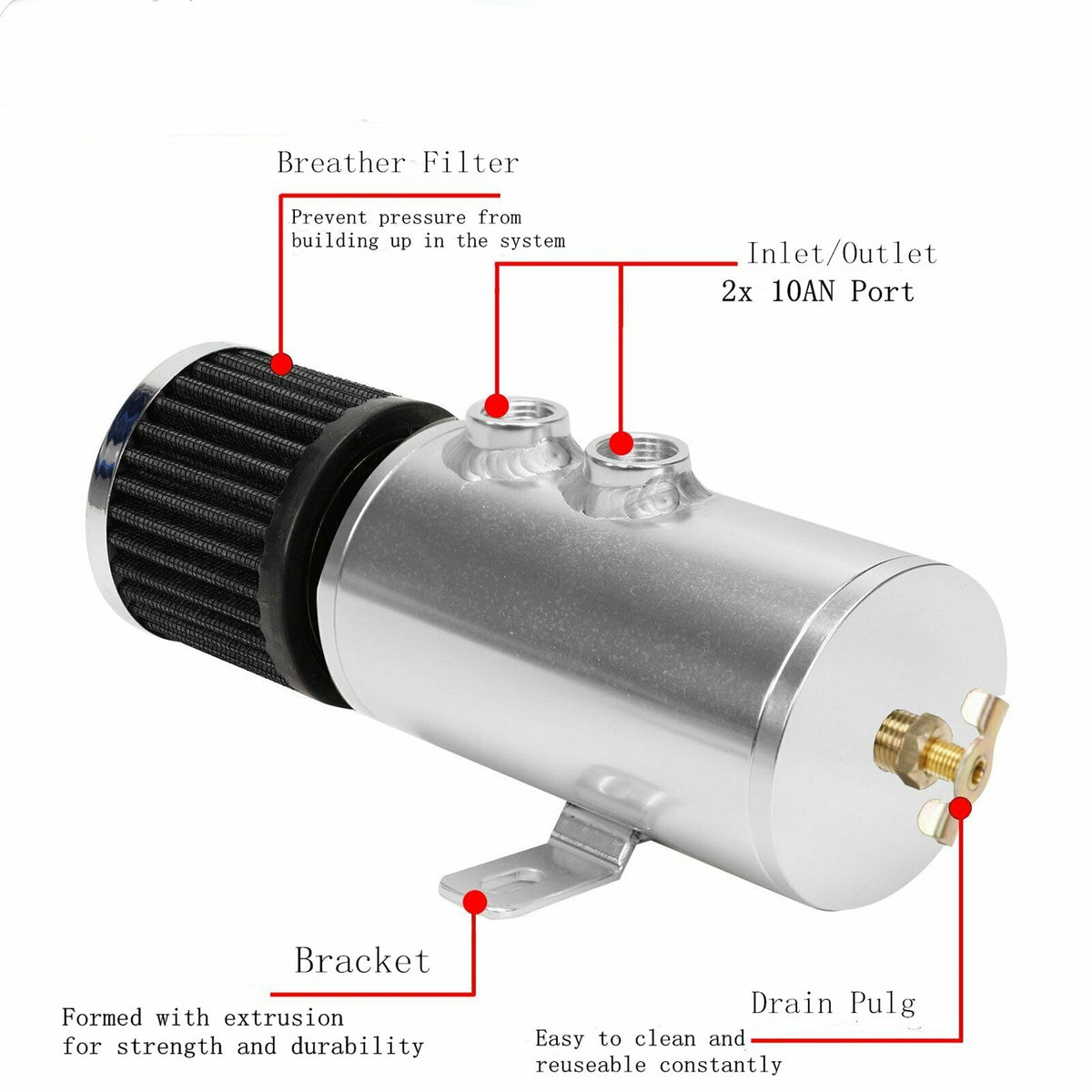 Labwork Aluminum 10AN Oil Catch Can Reservoir Tank W/ Breather Filter Baffled Lab Work Auto