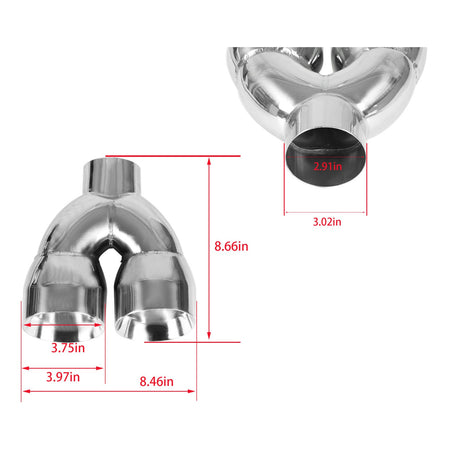 Labwork Exhaust Tip Dual Wall Stainless Steel Twin 4 inch Outlet 3 inch Inlet 9 Length Lab Work Auto