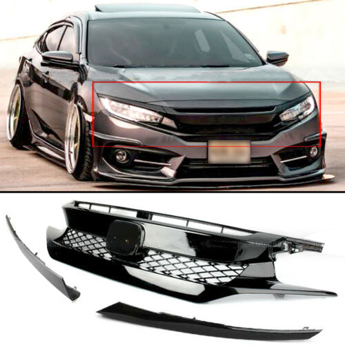 Labwork For 16-18 Honda Civic FK8 Type-R ABS Front Bumper Grille Hood Mesh Grill Guards Lab Work Auto