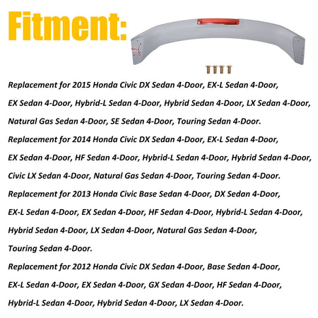 Labwork For 2013-2015 Honda Civic 4 Door Si Style Trunk Spoiler Wing Matte Black Lab Work Auto